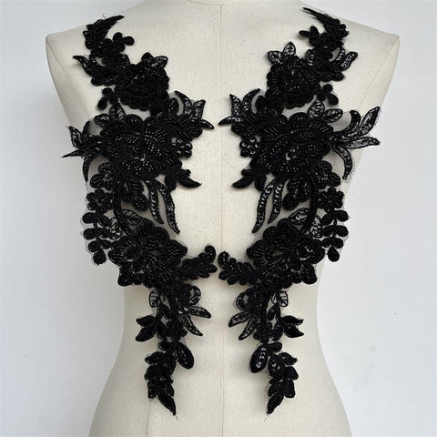 Beaded Lace Applique Pair: Elegant Bridal Bodice Trim