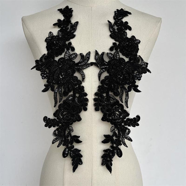 Beaded Lace Applique Pair: Elegant Bridal Bodice Trim