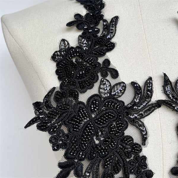 Beaded Lace Applique Pair: Elegant Bridal Bodice Trim
