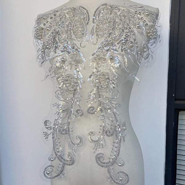 Sequin Lace Applique Pair: Elegant Bridal Bodice Trim