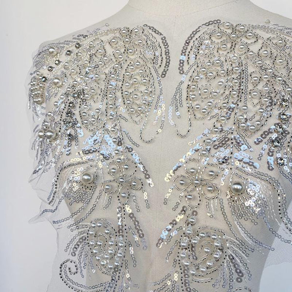 Sequin Lace Applique Pair: Elegant Bridal Bodice Trim