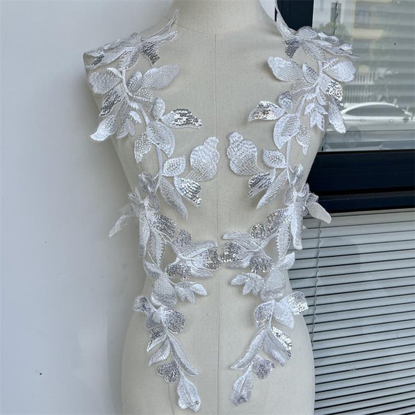 Sequin Lace Applique Pair: Elegant Bridal Bodice Trim