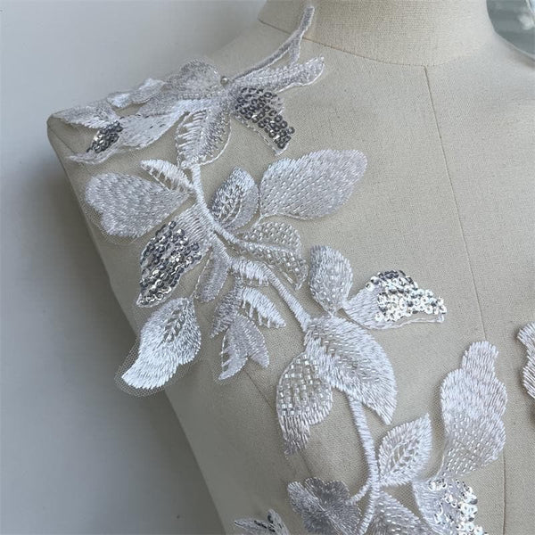 Sequin Lace Applique Pair: Elegant Bridal Bodice Trim