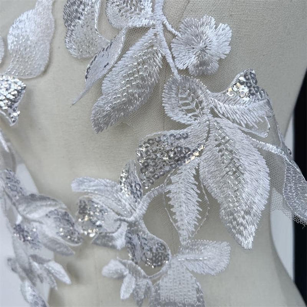 Sequin Lace Applique Pair: Elegant Bridal Bodice Trim
