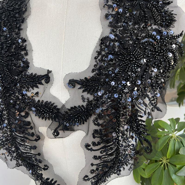 Beaded Lace Applique Pair: Elegant Bridal Bodice Trim