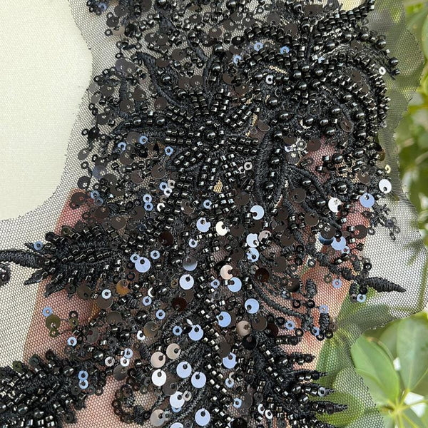 Beaded Lace Applique Pair: Elegant Bridal Bodice Trim