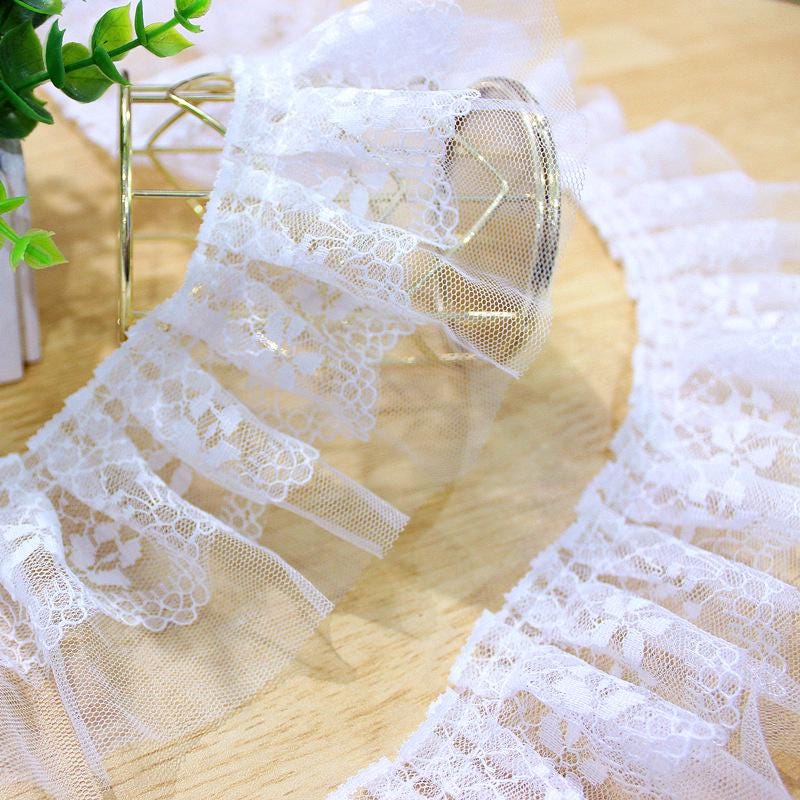 White Ruffle Tutu Trim: Delicate Non-Elastic Sewing Lace, 1-Inch