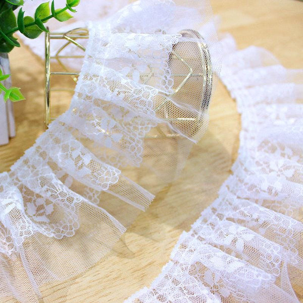 White Ruffle Tutu Trim: Delicate Non-Elastic Sewing Lace, 1-Inch