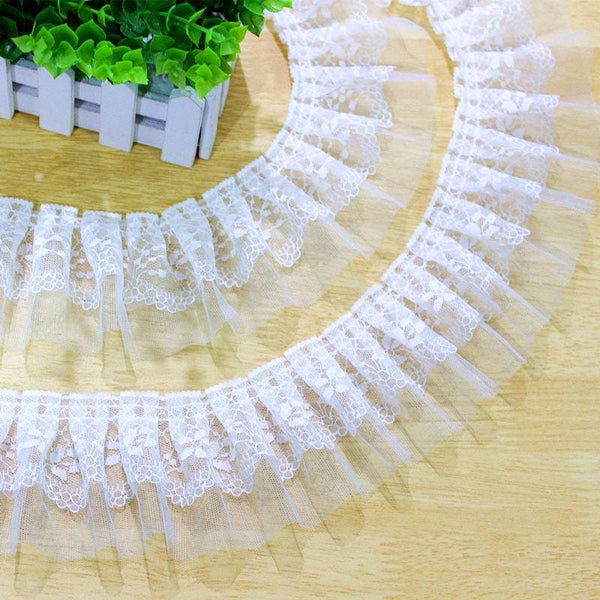 White Ruffle Tutu Trim: Delicate Non-Elastic Sewing Lace, 1-Inch