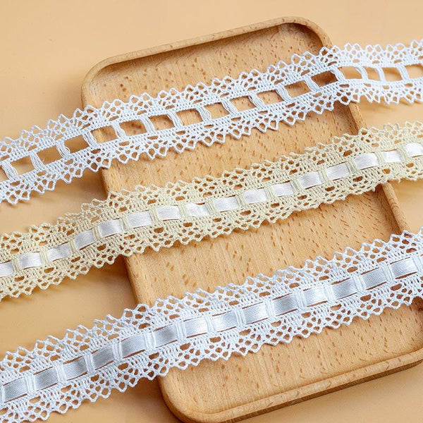 Off-White Lace Ribbon Trim: 1 3/8 inch Wide, Sewing & Crafting