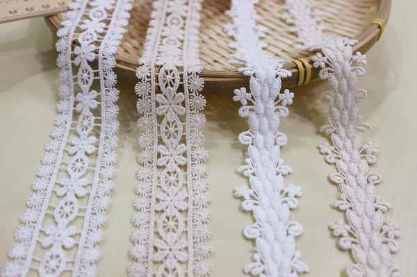 White Cotton Venice Lace Trim: Elegant Floral Sewing & Crafting