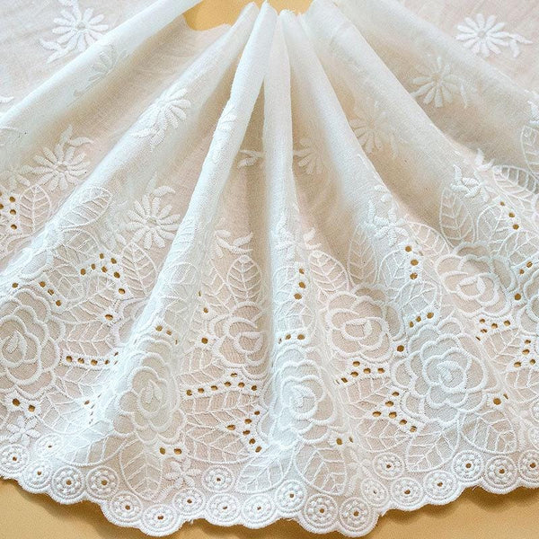Scalloped Broderie Anglaise Cotton Lace Trim - 9 7/8" Wide