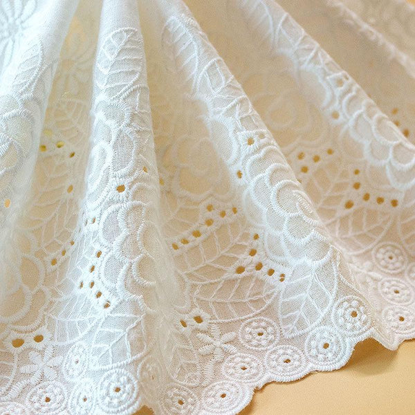 Scalloped Broderie Anglaise Cotton Lace Trim - 9 7/8" Wide