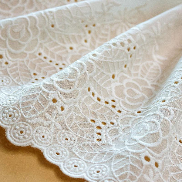 Scalloped Broderie Anglaise Cotton Lace Trim - 9 7/8" Wide