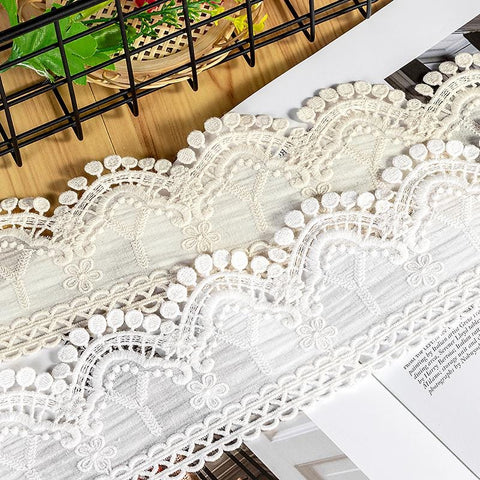 Scalloped Edge Cotton Lace Trim: Elegant Off White Sewing & Craft Décor, 3 3/8 inches wide priced by the yard