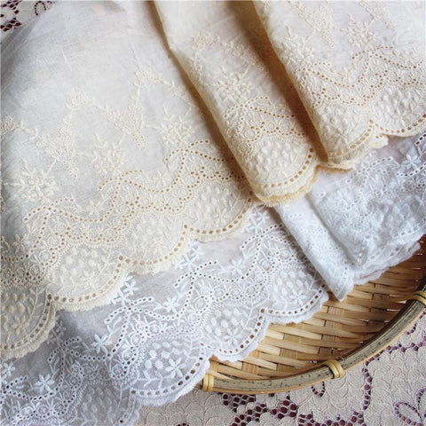 White Cotton Lace Trim: Scalloped Edge, Sewing & Crafting, 7-inch Wide