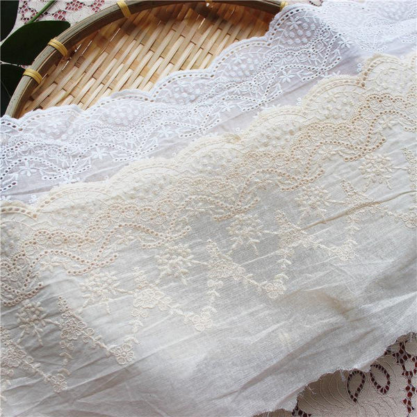 White Cotton Lace Trim: Scalloped Edge, Sewing & Crafting, 7-inch Wide