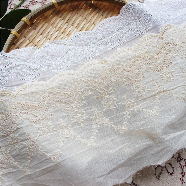 White Cotton Lace Trim: Scalloped Edge, Sewing & Crafting, 7-inch Wide