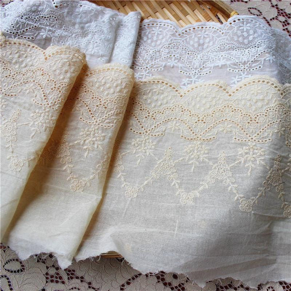 White Cotton Lace Trim: Scalloped Edge, Sewing & Crafting, 7-inch Wide