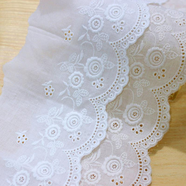 Scalloped Cotton Lace Trim: White Broderie Anglaise for Sewing & Crafts, 4 3/4" wide