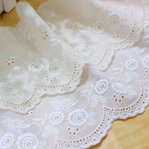 Scalloped Cotton Lace Trim: White Broderie Anglaise for Sewing & Crafts, 4 3/4" wide