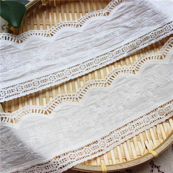 Scalloped Cotton Lace Trim: White Broderie Anglaise Sewing Embellishment, 4 inches wide, priced by the yard