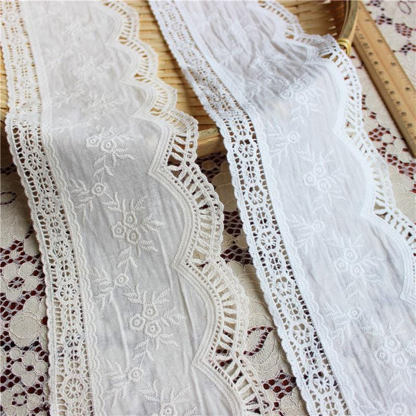 Scalloped Cotton Lace Trim: White Broderie Anglaise Sewing Embellishment, 4 inches wide, priced by the yard