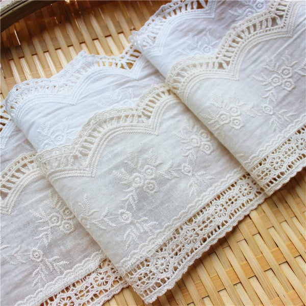 Scalloped Cotton Lace Trim: White Broderie Anglaise Sewing Embellishment, 4 inches wide, priced by the yard