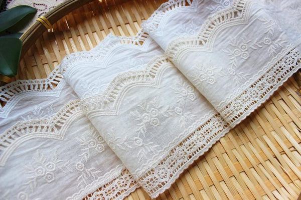 Scalloped Cotton Lace Trim: White Broderie Anglaise Sewing Embellishment, 4 inches wide, priced by the yard