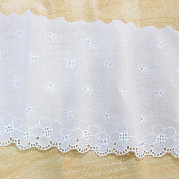 Scalloped Cotton Lace Trim: White Broderie Anglaise, Sewing & Crafting - 7.5" Wide