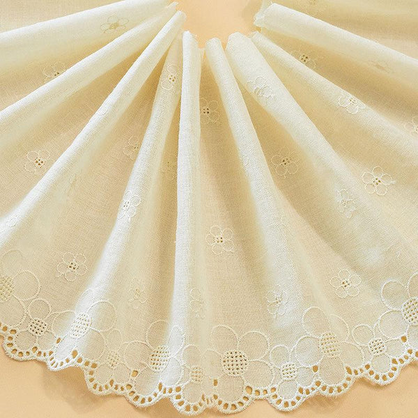 Scalloped Cotton Lace Trim: White Broderie Anglaise, Sewing & Crafting - 7.5" Wide