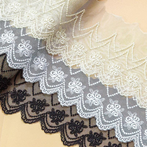 Vintage Mesh Embroidery Lace with Floral Design – Elegant Sewing Fabric for Crafts, Dressmaking & DIY Projects