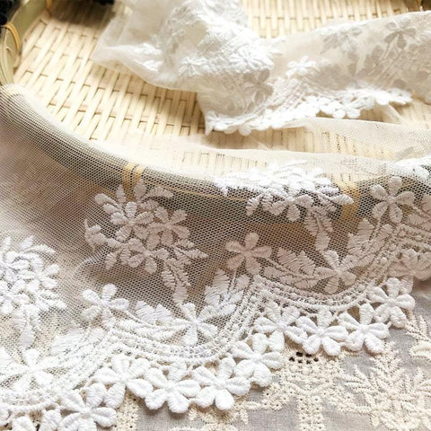 Vintage Mesh Embroidery Lace with Floral Design – Elegant Sewing Fabric for Crafts, Dressmaking & DIY Projects