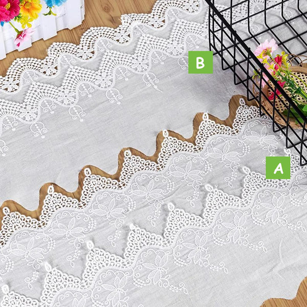 Scalloped Cotton Lace Trim: Off White Broderie Anglaise - Sewing & Crafting, 8 inches wide priced by the yard