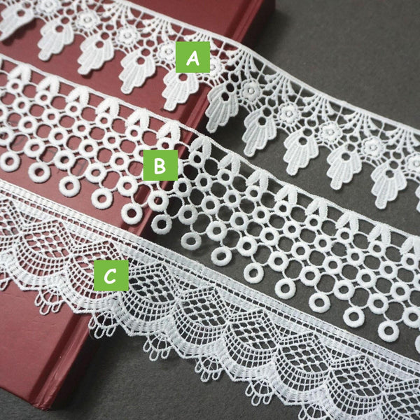Floral Venice Lace Trim: Off-White Scalloped Guipure Bridal Lace - 2 inches wide priced by the yard