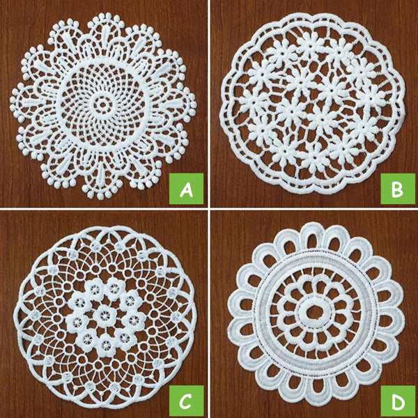 Off White Venice Lace Floral Applique - 6 Inch Guipure Lace