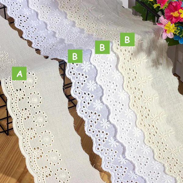White Cotton Lace Trim: Scalloped Edge Venice Lace for Sewing, 3 1/4 inches wide, priced by the yard