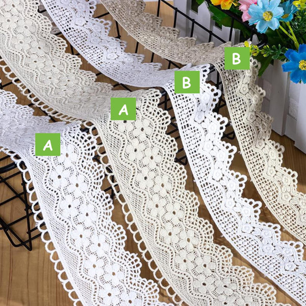 Vintage Cotton Lace Trim: Scalloped Edge Sewing Ribbon, 2 inches wide priced by the yard