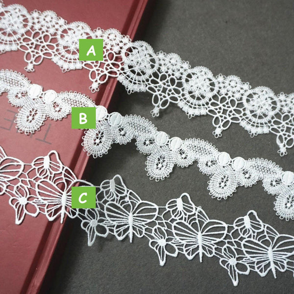 Off White Floral Venice Lace Trim: Scalloped Guipure Bridal Lace, 2 inches wide priced by the yard
