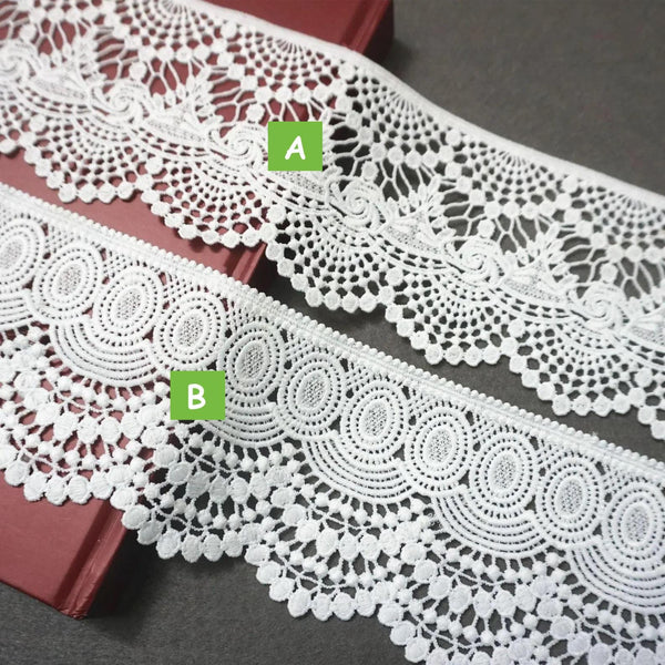 Venice Lace Trim: Off-White Vintage Scalloped Edge Ribbon, 4 1/8 inches wide priced by the yard