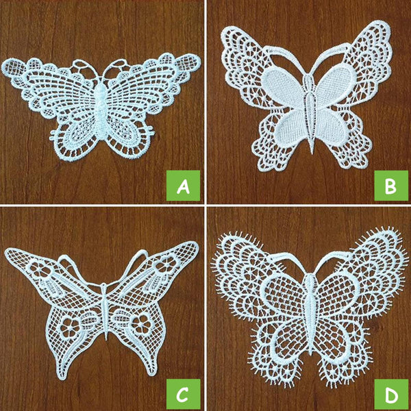 Off White Venice Lace Butterfly Applique - Floral Guipure Lace